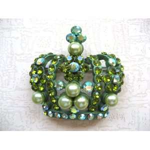   Green Faux Pearl King Crown Jewel Pin Brooch Necklace Pendant Jewelry