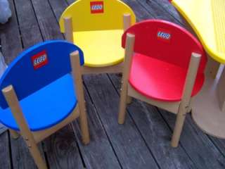 Lego Duplo 3 seat Activity Play Table & 3 Lego Chairs Wooden Wood VGC 