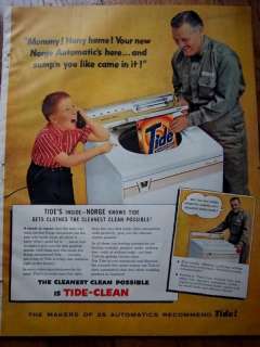 1956 Tide Laundry Detergent Norge Washer Ad  