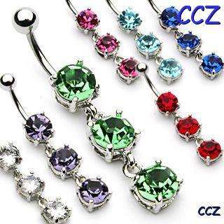   BELLY NAVEL RING DANGLE CRYSTAL CZ GEMS BUTTON PIERCING JEWELRY  