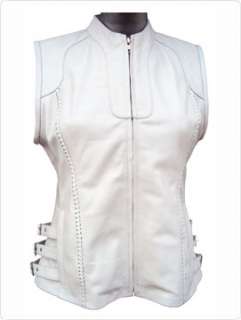 White Leather Real ladies Custom Made Motorcycle Vest WT Free/Paid Add 