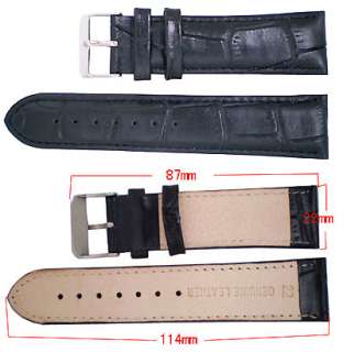22mm Crocodile Grain Leather Watch Band Strap Black b08  