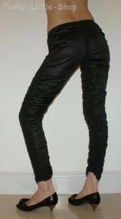 Shiny black wrinkled leggings tight pants rock punk 370  