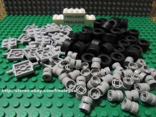 LEGO Bulk Lot of Grey Axles, Wheels, Tires Rims   100 Pieces total 