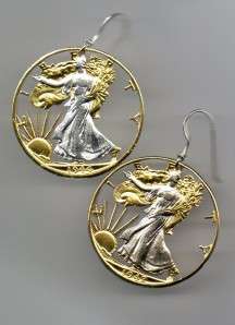 Gold/Silver Coin Earrings, US Walking Liberty 1/2 Dollar  