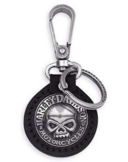  Harley Davidson® Leather Skull Key Fob Ring. Snap hook 