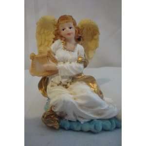    Resin Angel Figurine with Harp 3.5 x 2.75 