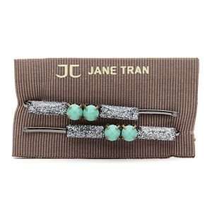 Jane Tran Hair Accessories Set Of Colored Bobbies, Turquoise,