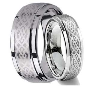 Tungsten Carbide His (8mm) & Hers (6mm) Celtic Knot Engraved Wedding 