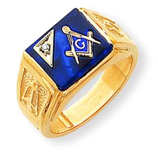 14k Yellow Gold Diamond Mens Masonic Ring.   