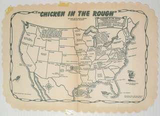   CHICKEN in the ROUGH paper placemat ~ U.S. MAP ~ 1937 ~ us~mat  