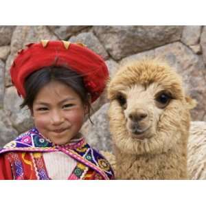  Girl in Native Dress with Baby Alpaca, Sacsayhuaman Inca 