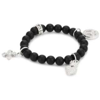 Queen Baby Black Onyx Bead Bracelet with Clear Peace, Heart and MB 