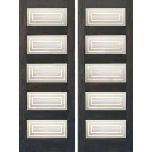  Pair of Contemporary Interior Mahogany Doors with Matte Squares Glass