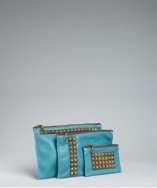 style #306759002 turquoise pebble leather Runaway 3 in 1 zip pouches
