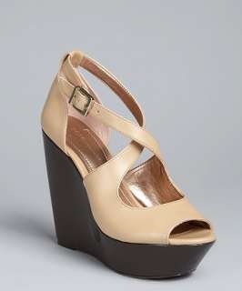 BCBGeneration tan faux leather Jace peep toe wedge sandals