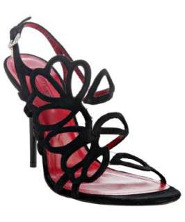 Cesare Paciotti black suede floral cutout slingback sandals   