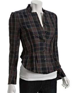 Elizabeth & James navy taffeta plaid Victorian cropped jacket 