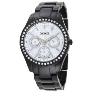 XOXO Womens XO115 Rhinestone Accent Black Enamel Bracelet Watch 