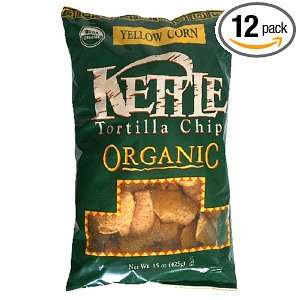 Kettle Organic Tortilla Chips, Yellow Corn, 15 Ounce Bags (Pack of 12)