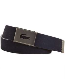 Lacoste navy and white reversible cotton woven sliding buckle belt 