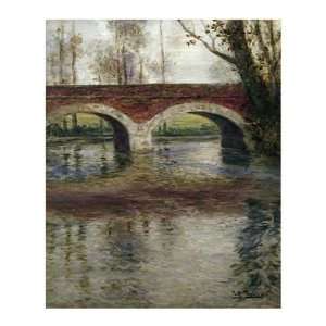 River Landscape With a Bridge Frits Thaulow. 28.38 inches by 34.00 