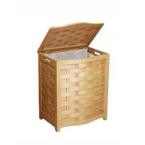 Laundry Hamper Bowed Front Design with Interior Bag in Natural Finish