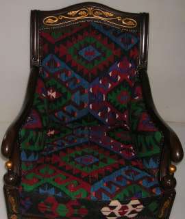 Handmade Turkısh Wool Handmade Oushak Kilim Upholstered ARMCHAIR 