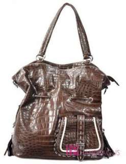 Oversized Alligator Crocodile Purse Shoulder Bag DK.Brn