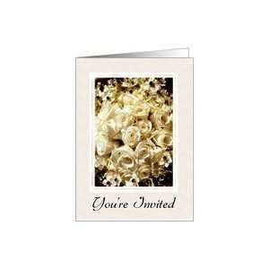  White Rose Bouquet Wedding Invitation Elegant Floral Card 