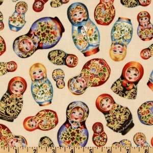  44 Wide Kiev Matryoshka Dolls Ivory Fabric By The Yard 