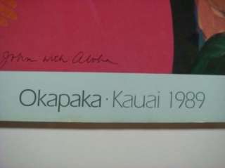 Vintage 1989 Signed Pegge Hopper Okapaka, Kauai Poster  