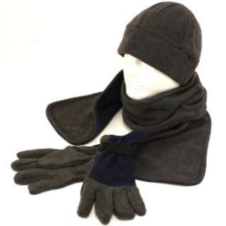  Mens Winter Fleece Hat Scarf Gloves Set Charcoal Gray 