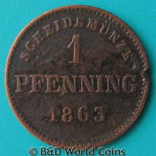 GERMANY BAVARIA 1863 1 PFENNIG PFENNING 17mm COPPER  