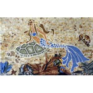  24x35 Mermaid Marble Mosaic Art Stone Tile Wall Decor 
