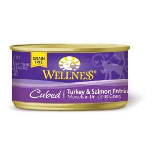  Wellness Canned Cat Food, Cubed Turkey & Salmon Entree, 24 