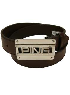PING Golf Mens Leather Belt w/ Logo Cut Out Plate Buckle 083009740320 