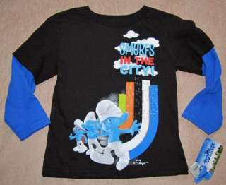 THE SMURFS Movie *Smurfs in the City* Blk L/S Layer Tee Shirt sz 6/7 