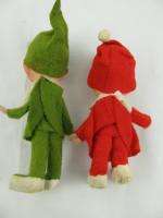 Set 2 Vintage Lee Wards Christmas Elf Pixie Ornaments Felt Vinyl Face 