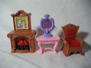 lot of 6 plastic dollhouse furniture bed chair dresser fireplace couch 