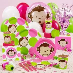 Pink Mod Monkey Baby Shower Deluxe Party Pack for 16 Toys 