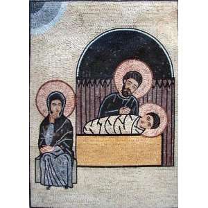    The Nativity Christian Icon Marble Mosaic Tile