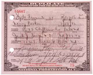 Prohibition Prescription Form   Medicinal Liquor  