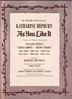 Program ?As You Like It? Katharine Hepburn 1930s  