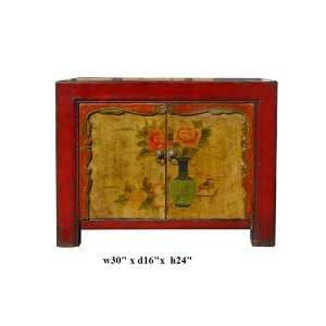    Chinese Red Orange Flower Vase Side Cabinet Ass755