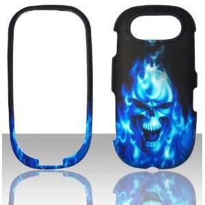 Skull Blue Fire Pantech Ease P2020 Hard Snap on Rubberized Touch Phone 