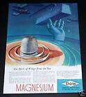 1943 OLD WWII MAGAZINE PRINT AD, DOW CHEMICALS, MAGNESIUM METAL, WAR 