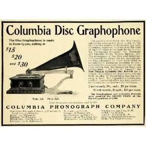  1902 Ad Columbia Disc Graphophone Type AJ Record Player 