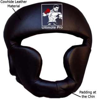 Head Guard Full Face Protector Kickboxing Leather Black  