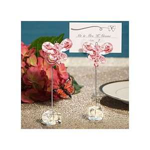   Exquisite Pink Crystal Butterfly Place Card Holders 